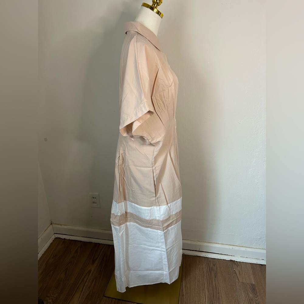 Neutral Beige & White Button-Front Maxi Shirt Dress - Picture 10 of 13